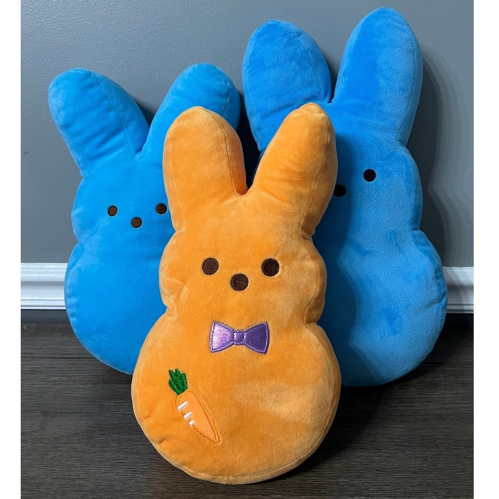 Peeps Bunny Plush Set of 3 Blue and Orange Easter Marshmallow Stuffed Animals
